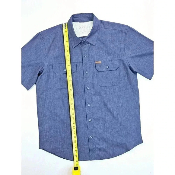 Orvis Size Medium Men's Charcoal Blue Pocket Logo Short Sleeve Polyester Shirt - Picture 10 of 12